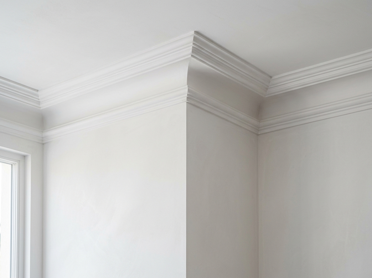 Acabamento de gesso liso com moldura decorativa